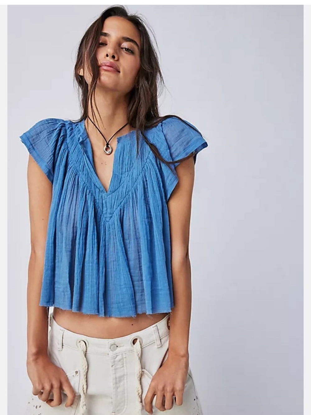 Free people one Padma coastal top flutter sleeve